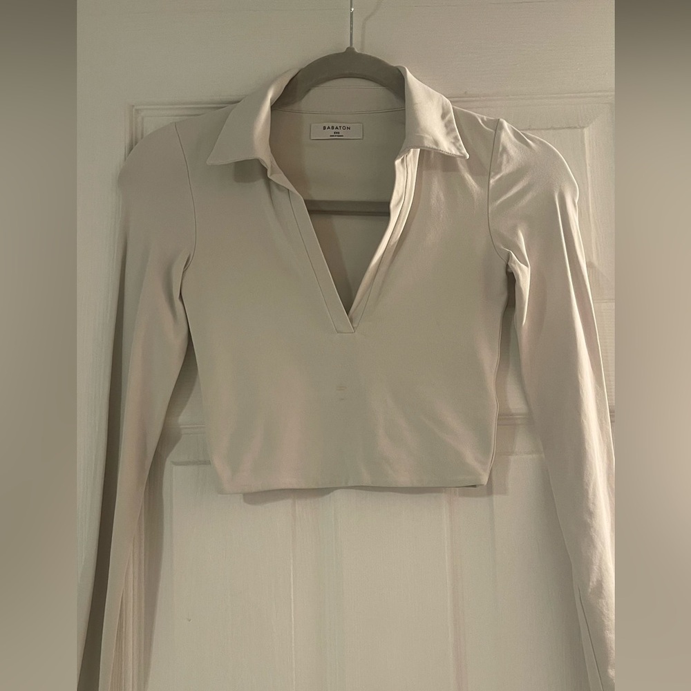 Babaton Off-White Deep V-Neck Blouse